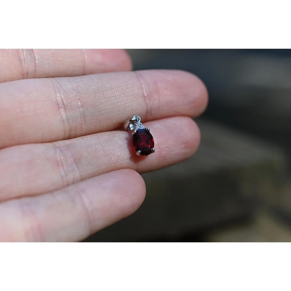 Sterling Silver Garnet Pendant White Topaz Accent January Birthstone Necklace Re